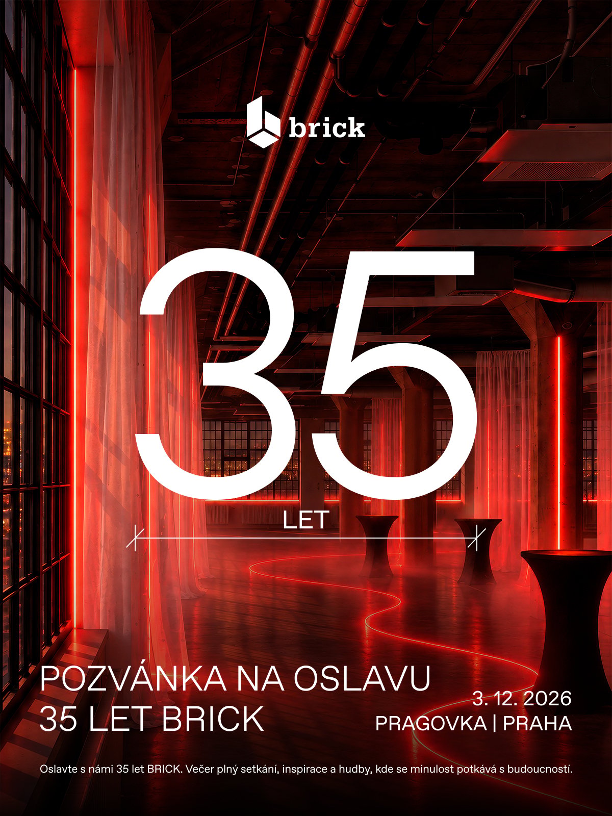 Pozvánka na oslavu 35 let BRICK: 3. 12. 2026, Pragovka, Praha